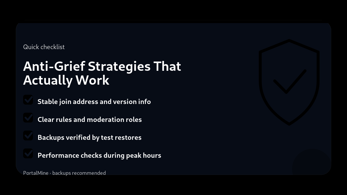 Anti‑Grief Strategies That Actually Work — Checklist (PortalMine guide image)