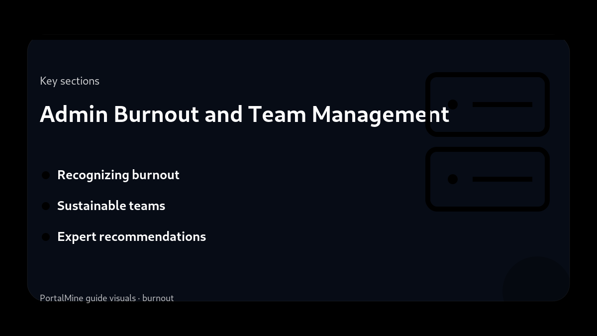 Admin Burnout and Team Management — Key sections (PortalMine guide image)