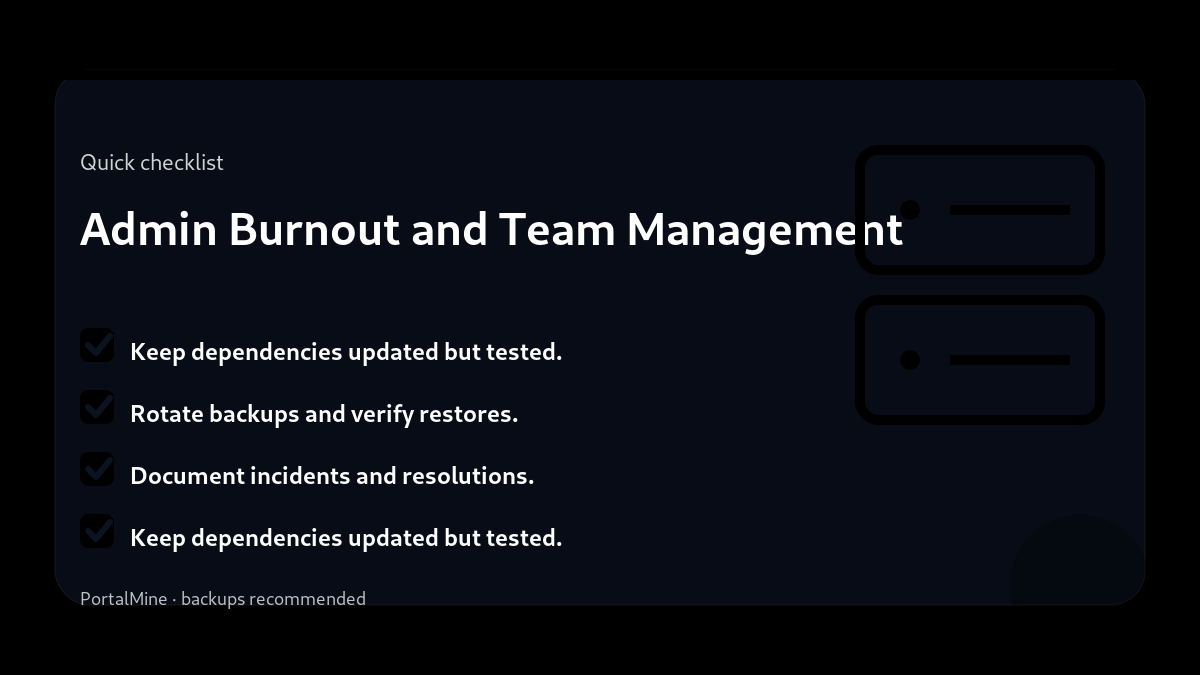 Admin Burnout and Team Management — Checklist (PortalMine guide image)