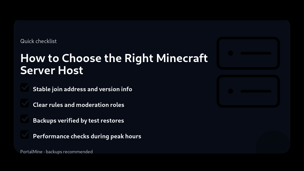 How to Choose the Right Minecraft Server Host — Checklist (PortalMine guide image)