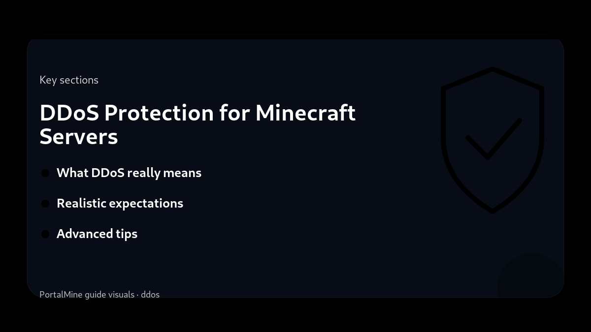 DDoS Protection for Minecraft Servers — Key sections (PortalMine guide image)