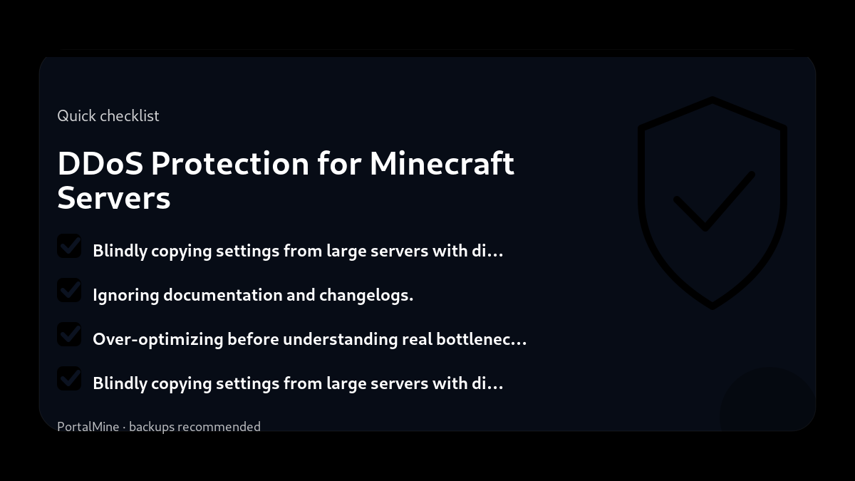 DDoS Protection for Minecraft Servers — Checklist (PortalMine guide image)