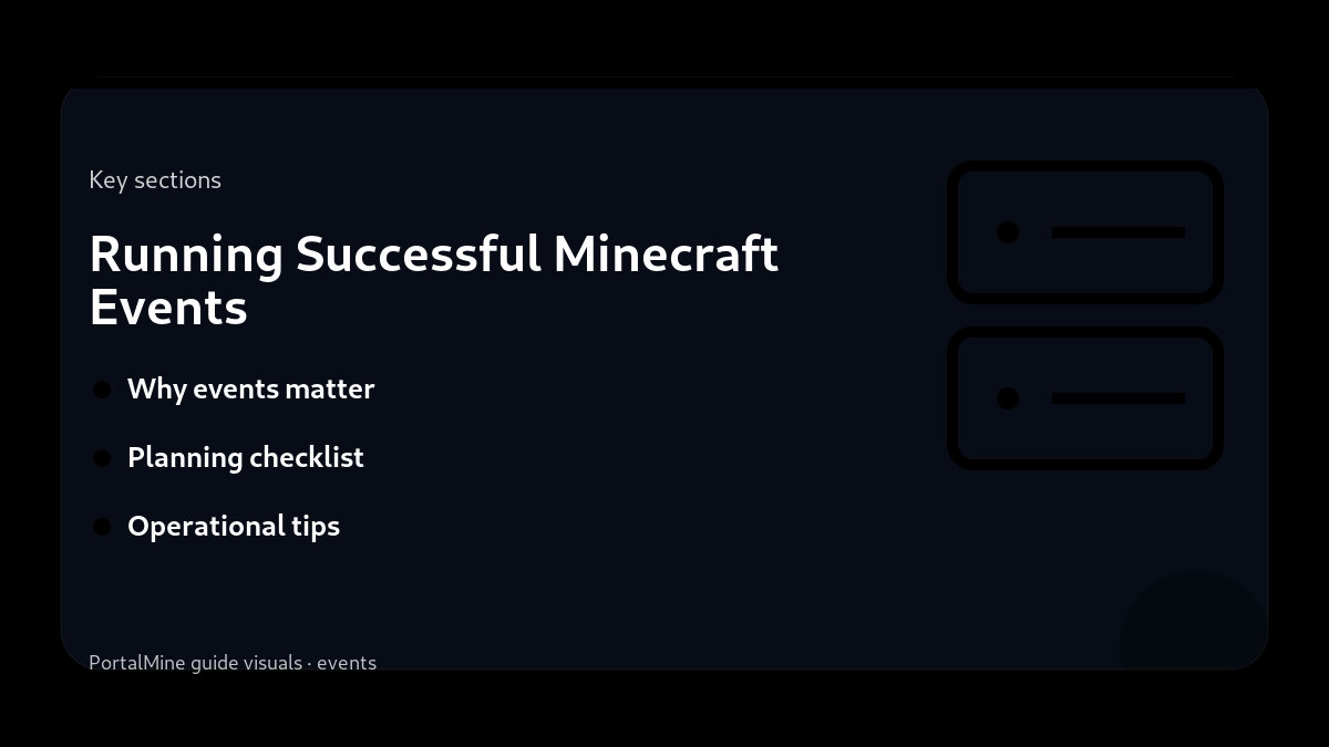 Running Successful Minecraft Events — Key sections (PortalMine guide image)