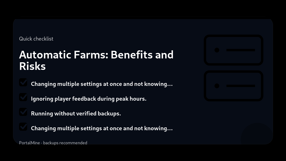 Automatic Farms: Benefits and Risks — Checklist (PortalMine guide image)