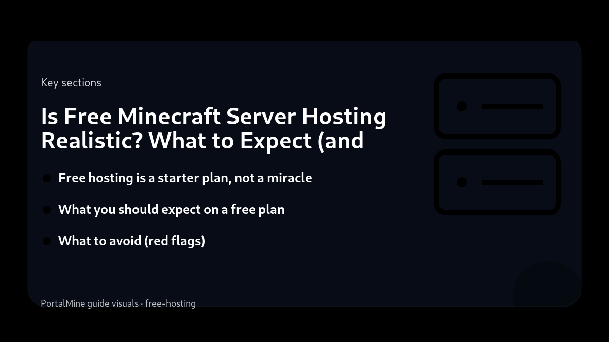 Is Free Minecraft Server Hosting Realistic? What to Expect (and What to Avoid) — Key sections (PortalMine guide image)