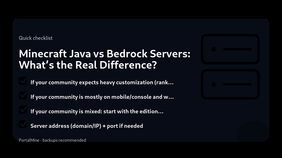Minecraft Java vs Bedrock Servers: What’s the Real Difference? — Checklist (PortalMine guide image)
