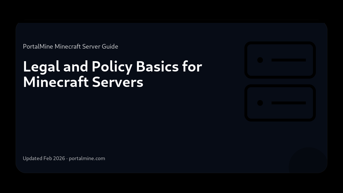 Legal and Policy Basics for Minecraft Servers — Cover (PortalMine guide image)