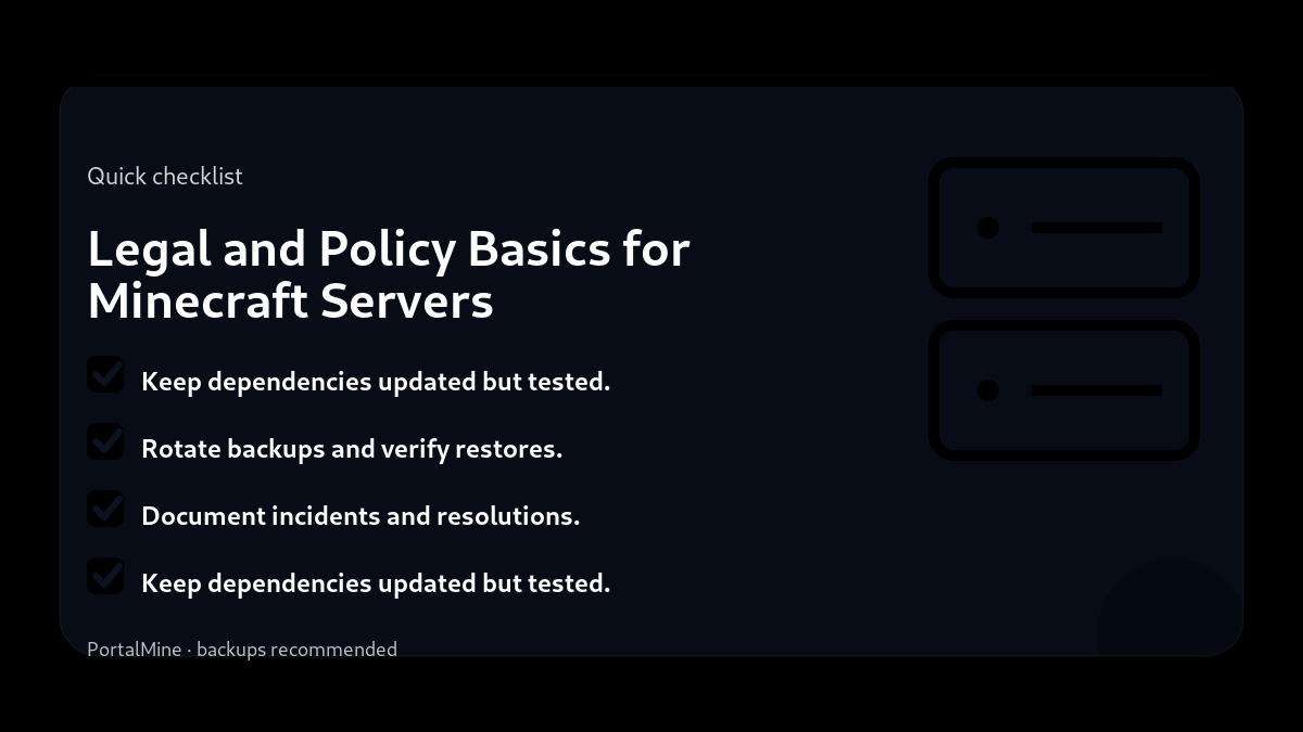Legal and Policy Basics for Minecraft Servers — Checklist (PortalMine guide image)