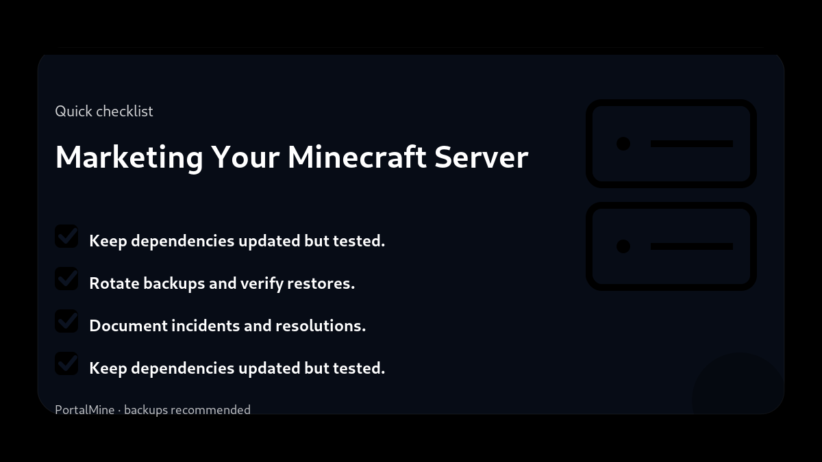 Marketing Your Minecraft Server — Checklist (PortalMine guide image)