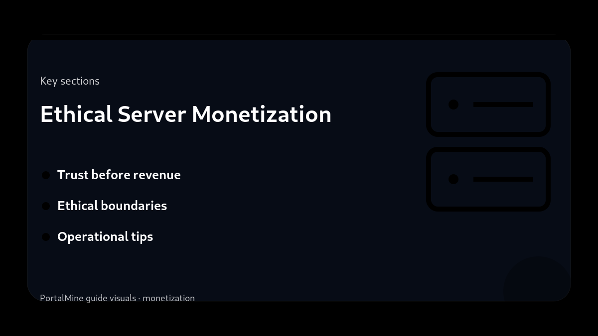 Ethical Server Monetization — Key sections (PortalMine guide image)