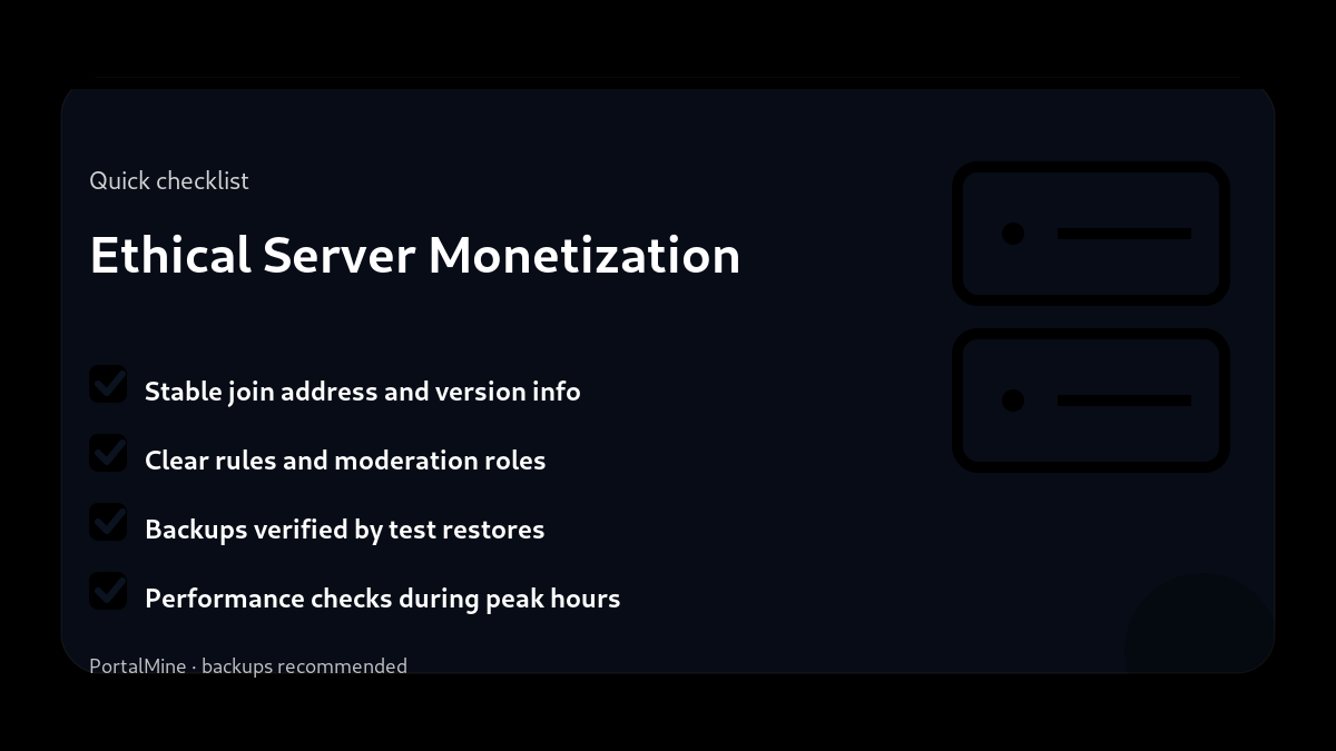 Ethical Server Monetization — Checklist (PortalMine guide image)