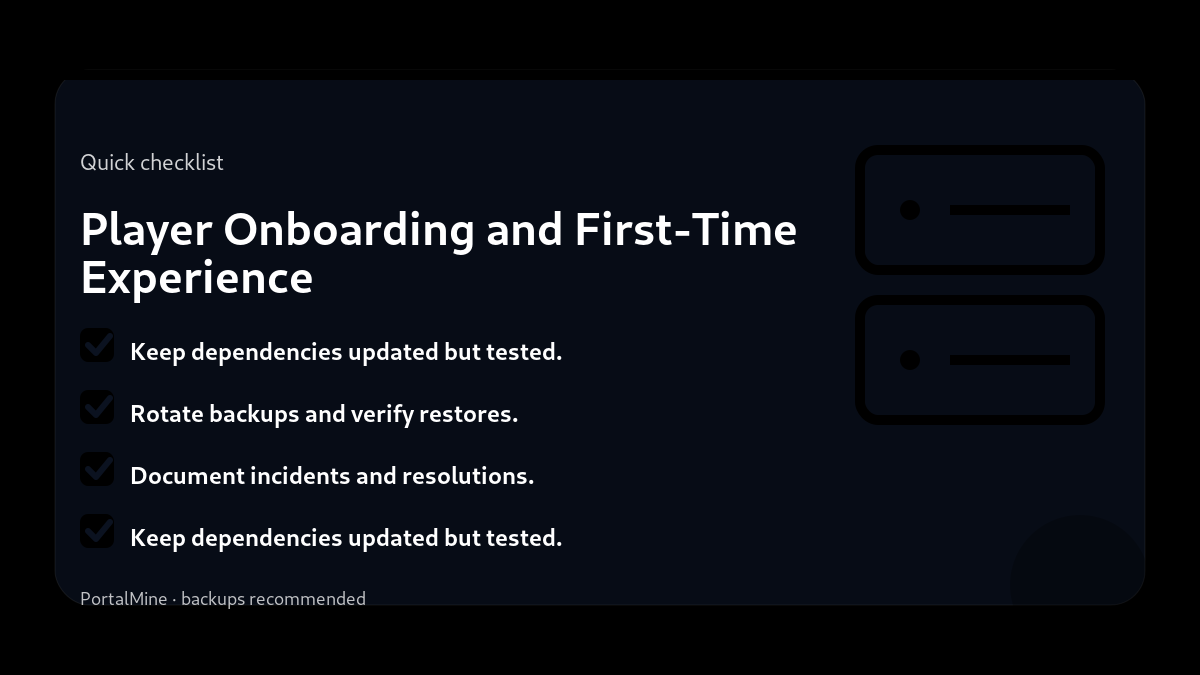 Player Onboarding and First-Time Experience — Checklist (PortalMine guide image)