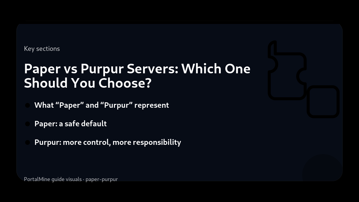 Paper vs Purpur Servers: Which One Should You Choose? — Key sections (PortalMine guide image)