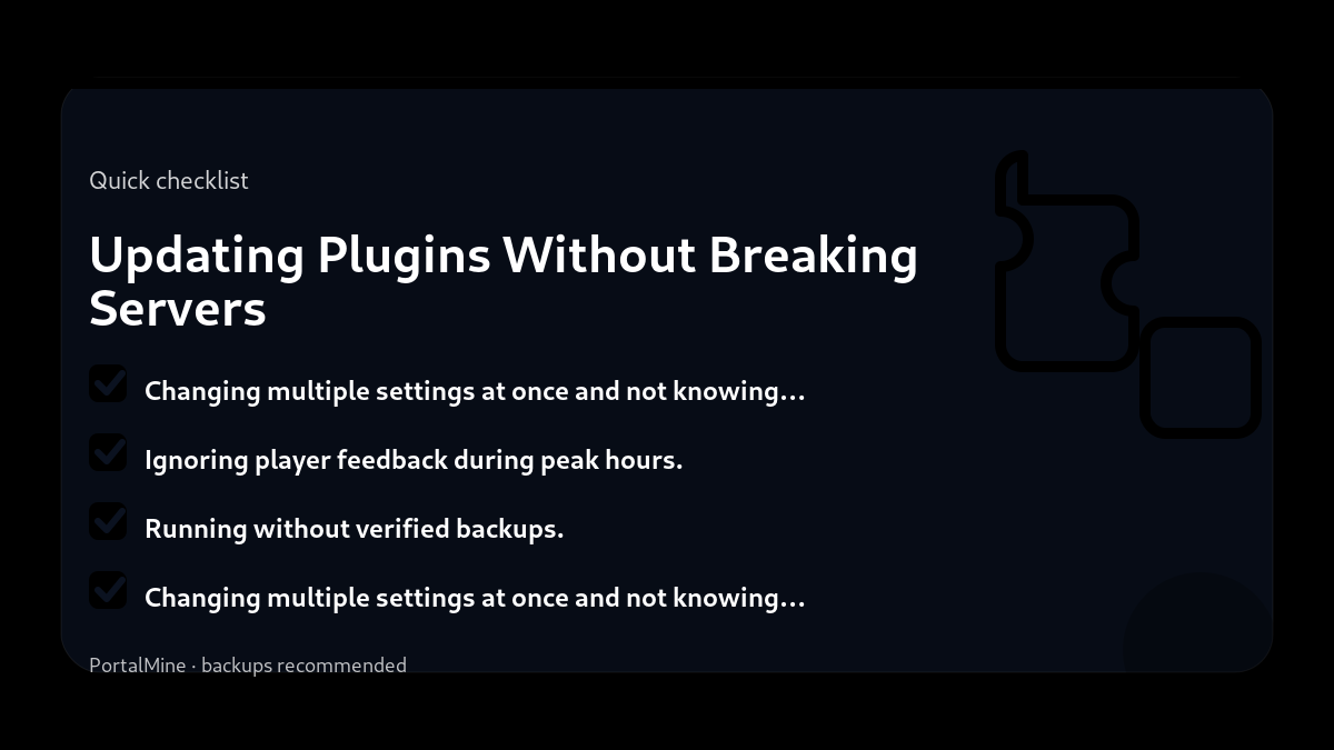 Updating Plugins Without Breaking Servers — Checklist (PortalMine guide image)