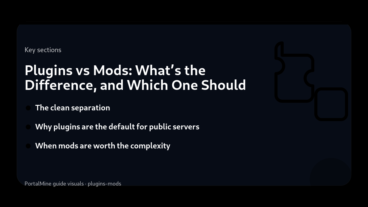 Plugins vs Mods: What’s the Difference, and Which One Should You Use? — Key sections (PortalMine guide image)