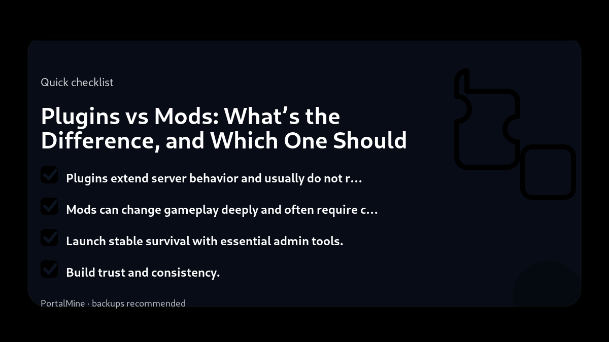 Plugins vs Mods: What’s the Difference, and Which One Should You Use? — Checklist (PortalMine guide image)
