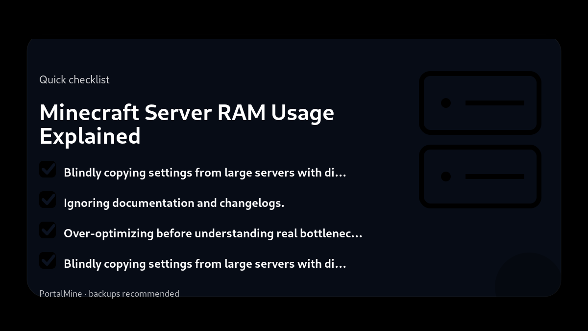 Minecraft Server RAM Usage Explained — Checklist (PortalMine guide image)