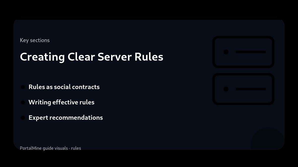 Creating Clear Server Rules — Key sections (PortalMine guide image)