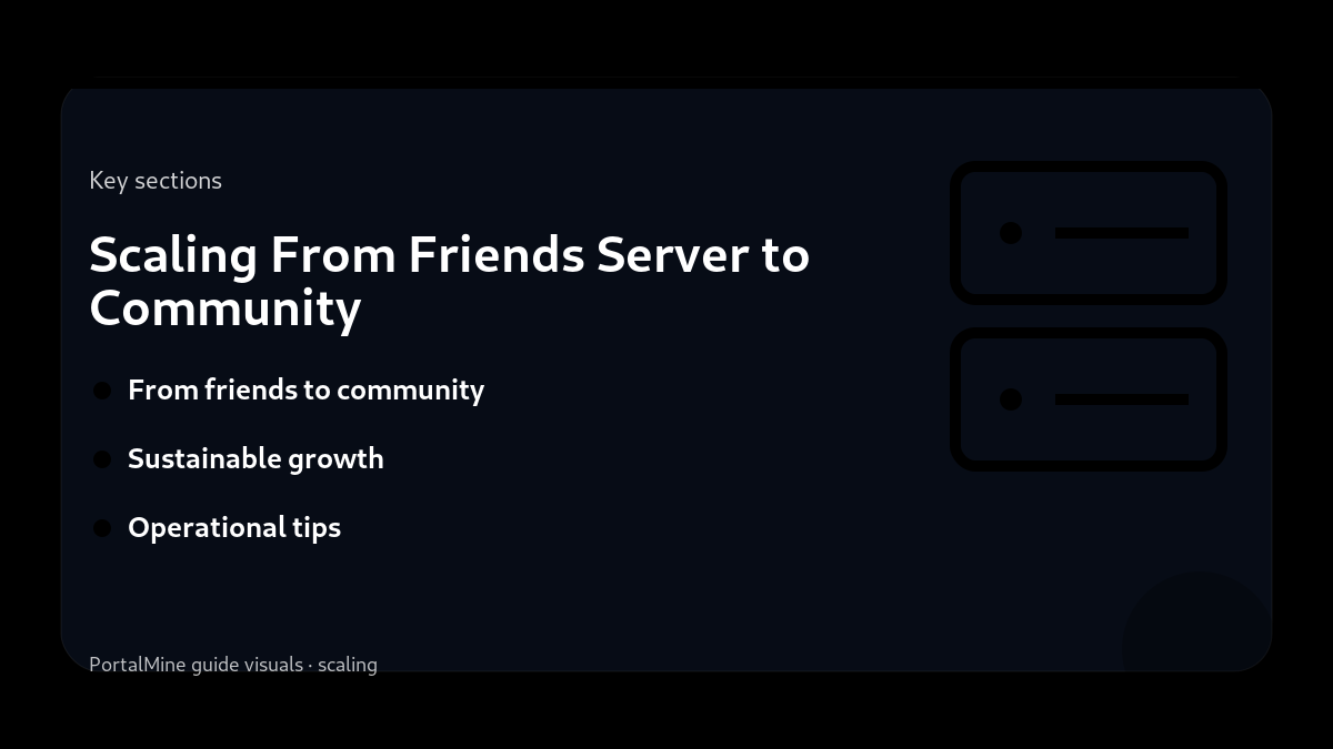 Scaling From Friends Server to Community — Key sections (PortalMine guide image)