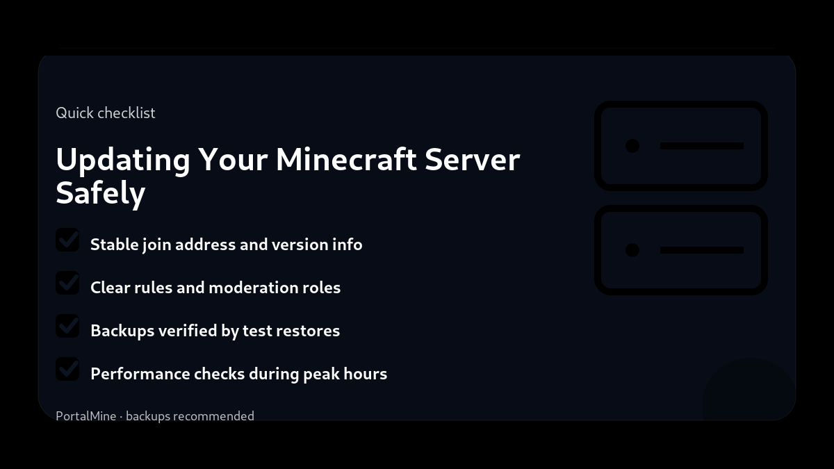 Updating Your Minecraft Server Safely — Checklist (PortalMine guide image)