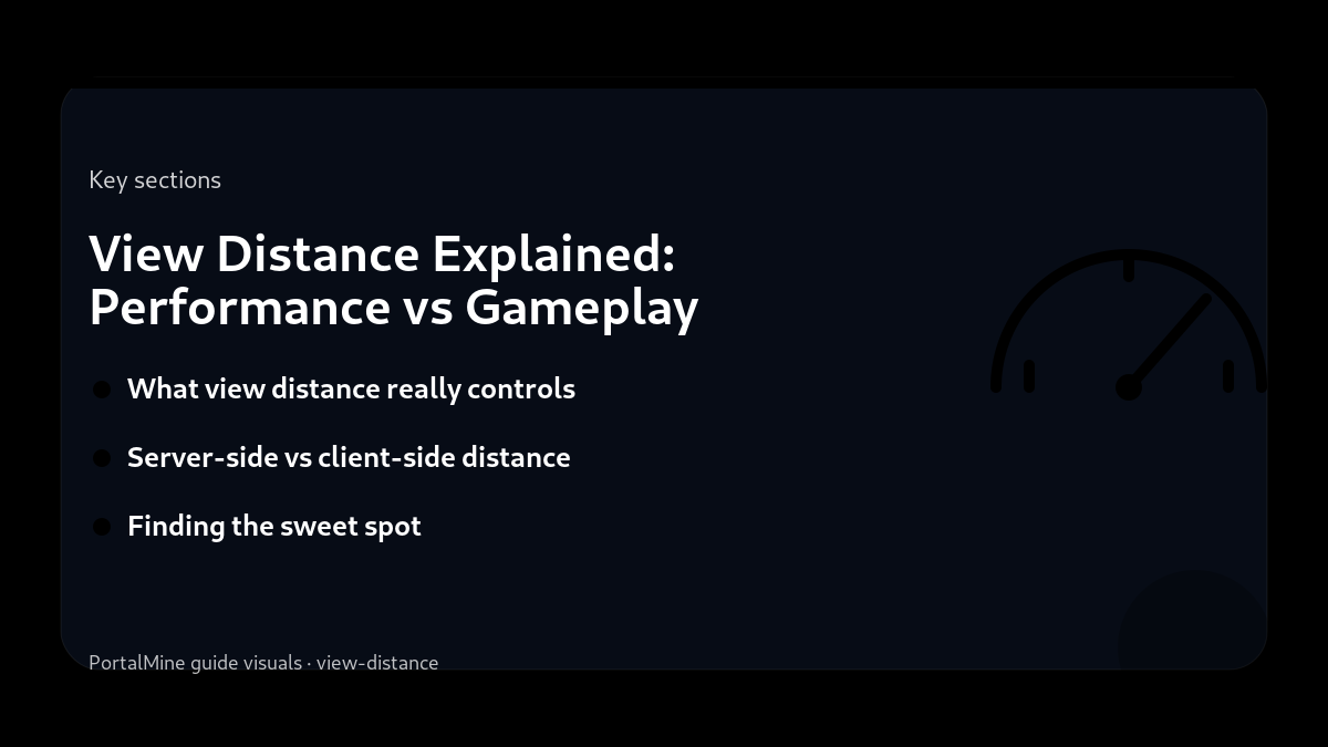 View Distance Explained: Performance vs Gameplay — Key sections (PortalMine guide image)
