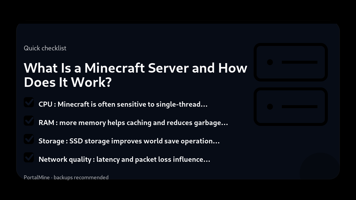 What Is a Minecraft Server and How Does It Work? — Checklist (PortalMine guide image)
