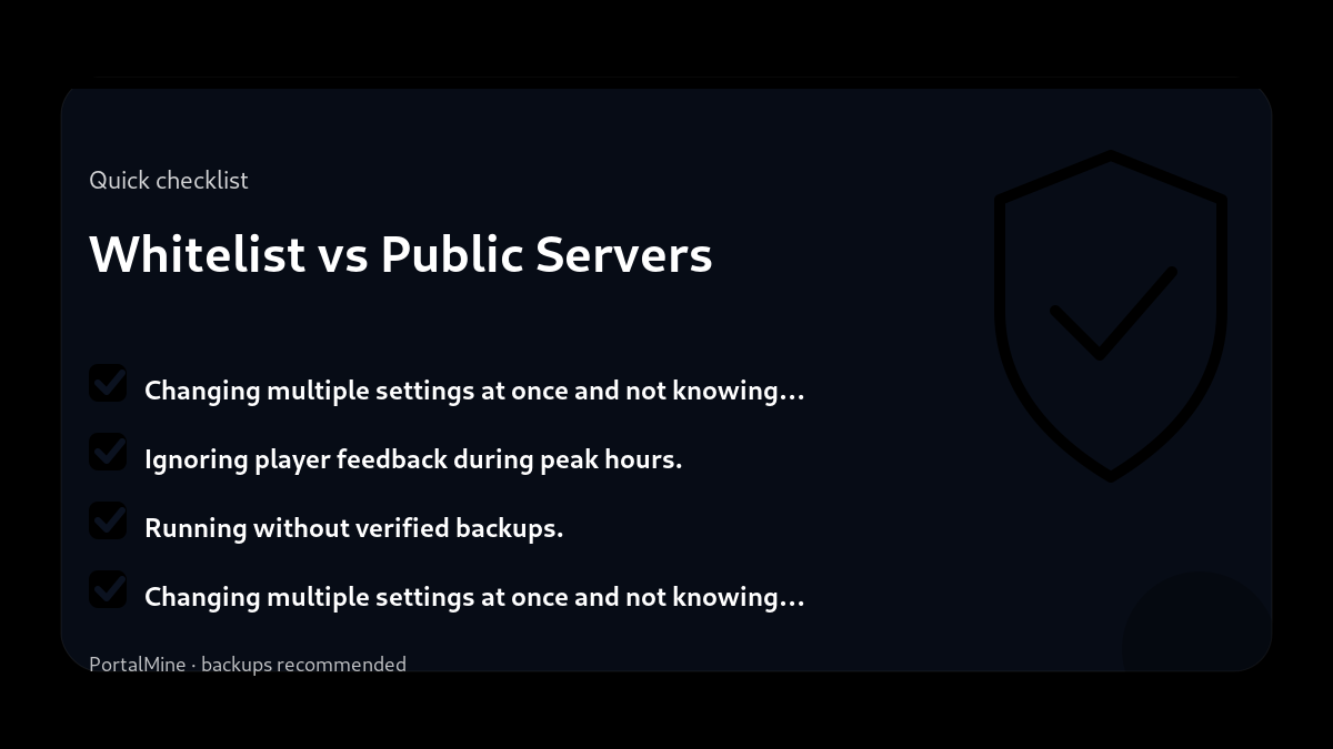 Whitelist vs Public Servers — Checklist (PortalMine guide image)